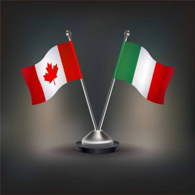 Kanada ve İtalya 'nın bayrak ilişkileri, masanın üzerinde durun. Vektör İllüstrasyonu