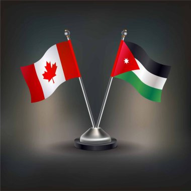 Kanada ve Ürdün bayrağı, masanın üzerinde durun. Vektör İllüstrasyonu