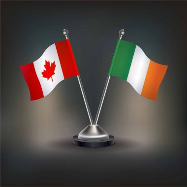 Kanada ve İrlanda bayrağı. Masada durun. Vektör İllüstrasyonu