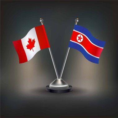 Kanada ve Kuzey Kore bayrağı, masaya geçin. Vektör İllüstrasyonu