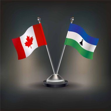 Kanada ve Lesotho bayrağı, masanın üzerinde durun. Vektör İllüstrasyonu