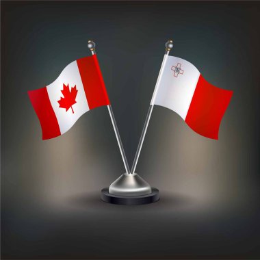 Kanada ve Malta bayrak ilişkileri, masanın üzerinde durun. Vektör İllüstrasyonu
