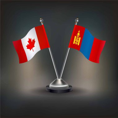 Kanada ve Moğolistan bayrağı, masaya geçin. Vektör İllüstrasyonu