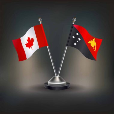 Kanada ve Papua Yeni Gine bayrağı, masada durun. Vektör İllüstrasyonu