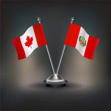 Kanada ve Peru bayrak ilişkileri, masanın üzerinde durun. Vektör İllüstrasyonu