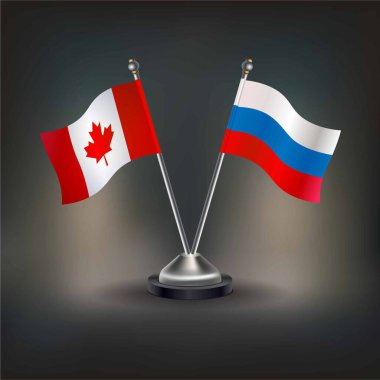 Kanada ve Rusya Federasyonu bayrağı, masaya geçin. Vektör İllüstrasyonu