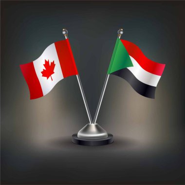 Kanada ve Sudan bayrak ilişkileri, masanın üzerinde durun. Vektör İllüstrasyonu