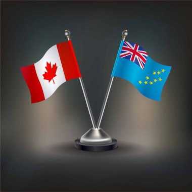 Kanada ve Tuvalu bayrağı, masanın üzerinde durun. Vektör İllüstrasyonu