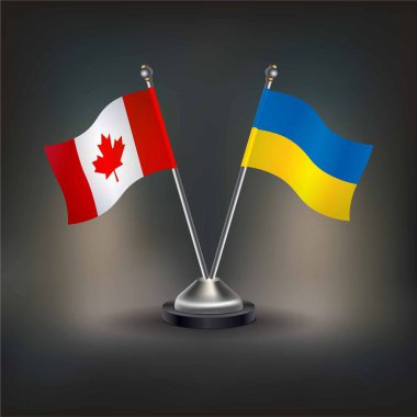 Kanada ve Ukrayna bayrak ilişkileri, masaya geçin. Vektör İllüstrasyonu