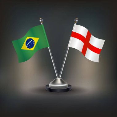 Brezilya ve İngiltere bayrağı, masanın üzerinde durun. Vektör İllüstrasyonu