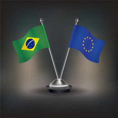 Brezilya ve Avrupa Birliği bayrak ilişkileri, masaya geçin. Vektör İllüstrasyonu