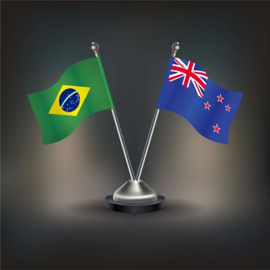 Brezilya ve Yeni Zelanda bayrağı, masanın üzerinde durun. Vektör İllüstrasyonu