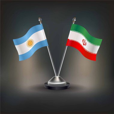 Arjantin ve İran bayrağı, masaya çıkın. Vektör İllüstrasyonu