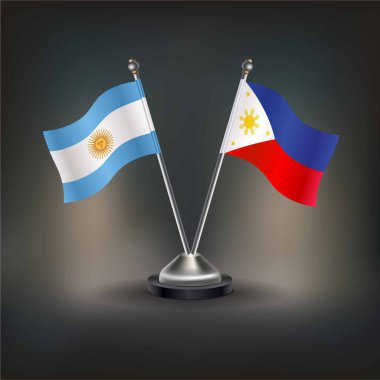 Arjantin ve Filipinler bayrağı, masanın üzerinde durun. Vektör İllüstrasyonu