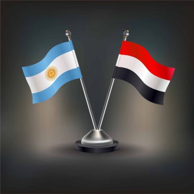 Arjantin ve Yemen bayrağı, masanın üzerinde durun. Vektör İllüstrasyonu
