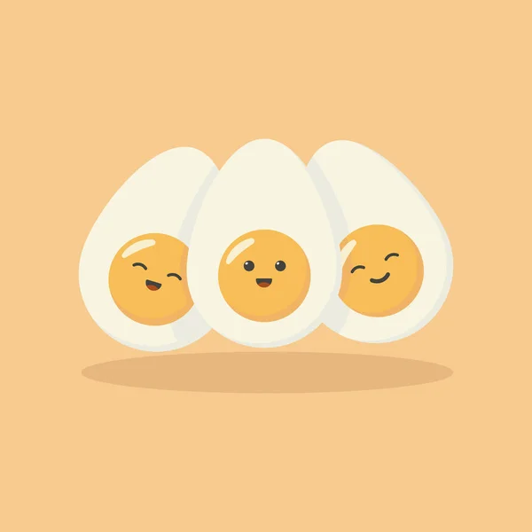 Cute Cartoon Character Design Boiled Egg Vector Illustration Isolated Yellow — Stock Vector