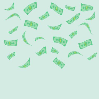 Düşen para banknotları vektör çizimleri. Finans, bingo, para birimi, başarı ve yatırım konsepti için vektör illüstrasyon koleksiyonu