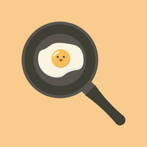 Симпатичное Яйцо Сковородке Здоровый Завтрак Яйцом Векторная Иллюстрация — стоковый вектор