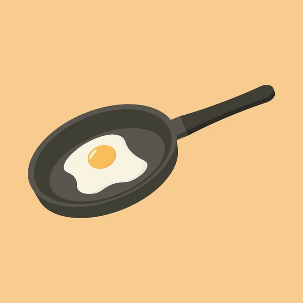煎锅上的煎蛋很可爱 健康的早餐加鸡蛋 矢量说明 — 图库矢量图片