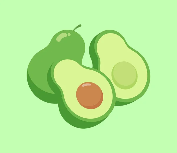 Fresh Half Avocado Isolated White Background Organic Food Cartoon Style — Stock Vector