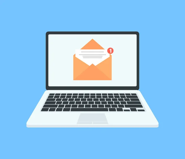 Mail Melding Laptop Nieuw Bericht Bericht Laptop Scherm Vlakke Stijl — Stockvector