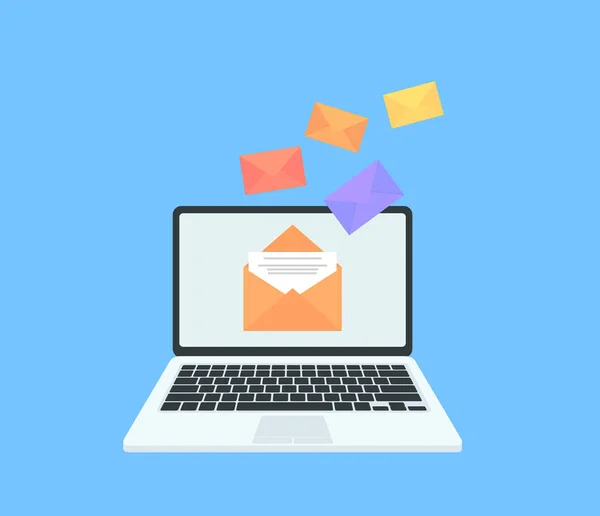 Mail Értesítés Laptopon Üzenet Levelezési Értesítés Laptop Képernyőjén Lapos Stílus — Stock Vector