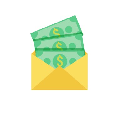 Açık bir zarf içinde para dolarlarının vektör çizimi