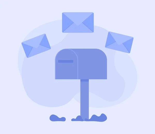 有电子邮件信封的信箱 隔离在蓝色背景 蓝色信箱卡通图标 电子邮件通讯和网络说明 — 图库矢量图片