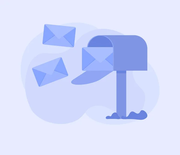 有电子邮件信封的信箱 隔离在蓝色背景 蓝色信箱卡通图标 电子邮件通讯和网络说明 — 图库矢量图片