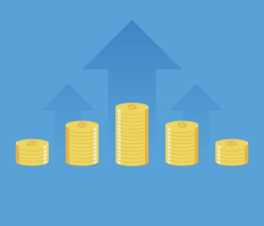 Çizgi film altın para yığınları. çok para, finans sektörü karı ve zenginlik altın sikke yığını illüstrasyonu