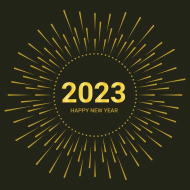 Zarif altın havai fişeklerle 2023 yılınız kutlu olsun. Tebrik kartları, afişler, davetiyeler için uygun