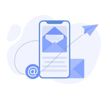 Web sitesi ve mobil web sitesi için e-posta pazarlama illüstrasyon kavramı. Modern düz tasarım konsepti. Vektör illüstrasyonu