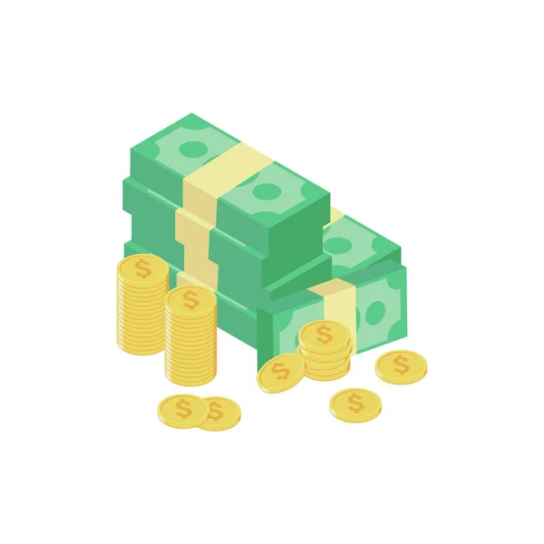 Ισομετρική Νομισματική Δολάρια Μετρητά Επίπεδη Διανυσματική Απεικόνιση Απεικόνιση Τραπεζογραμματίων Δολάρια — Διανυσματικό Αρχείο