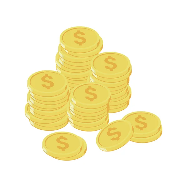 Kreslené Zlaté Mince Hromádky Spousta Peněz Finance Obchodní Zisky Bohatství — Stockový vektor