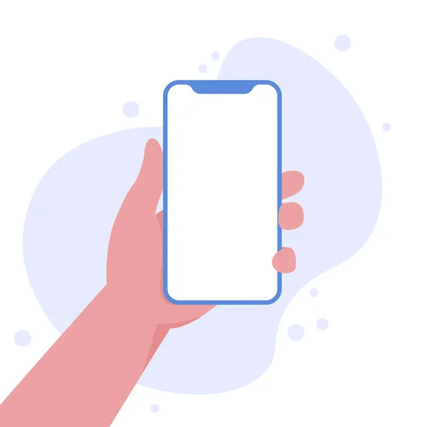 Boş ekran çizimi ile akıllı telefonu dikey olarak tutmak. Boş ekranlı telefon, telefon modeli, uygulama arayüzü tasarım ögeleri