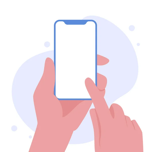 Hand Holding Smartphone Vertically Blank Screen Vector Illustration Phone Empty — Stock Vector