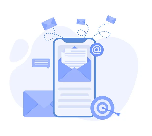 Web sitesi ve mobil web sitesi için e-posta pazarlama illüstrasyon kavramı. Modern düz tasarım konsepti. Vektör illüstrasyonu