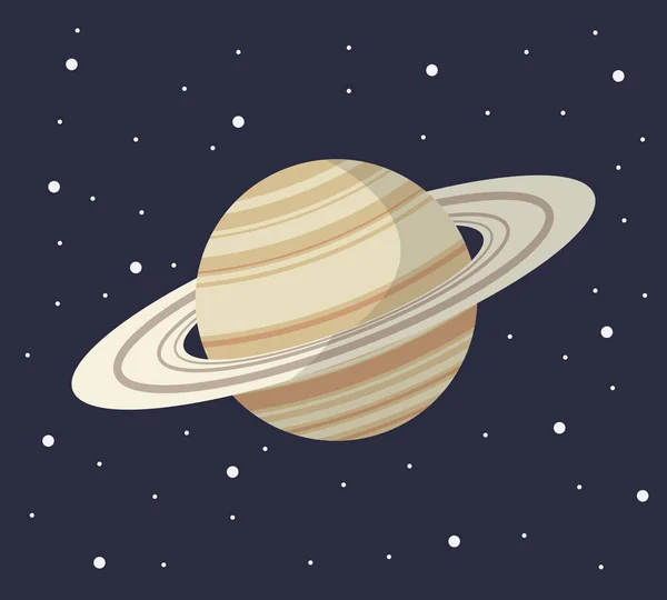 Cartoon Sonnensystem Planet Flachem Stil Saturnplanet Dunklen Raum Mit Sternenvektorillustration — Stockvektor