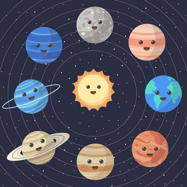 Набір Мультиплікаційних Планет Сонячної Системи Освіта Дітей Векторні Ілюстрації Мультиплікаційних — стоковий вектор