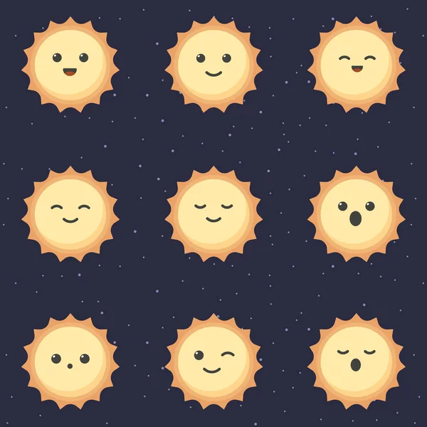 Nette Cartoon Figur Der Sonne Set Von Niedlichen Cartoon Planeten — Stockvektor