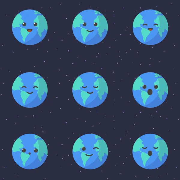 Nette Planet Erde Cartoon Figur Set Von Niedlichen Cartoon Globen — Stockvektor