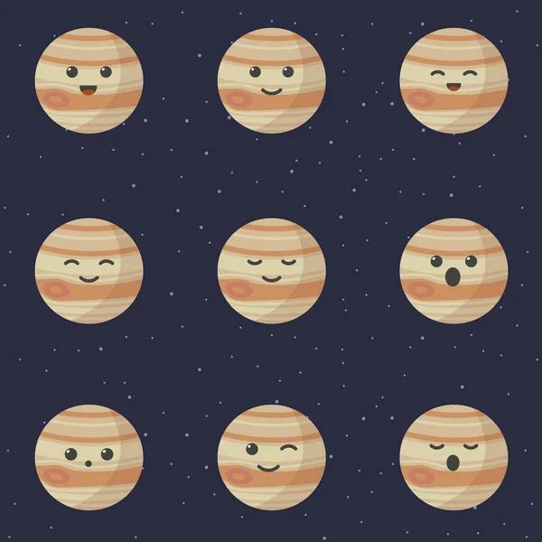 Netter Planet Jupiter Cartoonfigur Set Von Niedlichen Cartoon Planeten Mit — Stockvektor