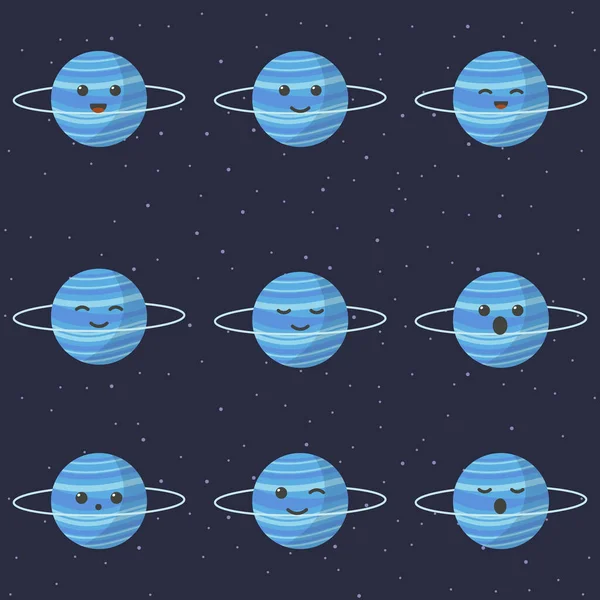 Nette Planet Uranus Cartoon Figur Set Von Niedlichen Cartoon Planeten — Stockvektor