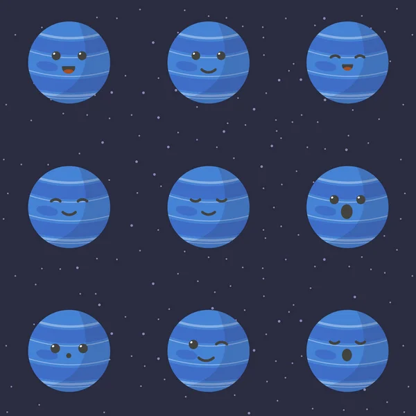 Netter Planet Neptune Cartoonfigur Set Von Niedlichen Cartoon Planeten Mit — Stockvektor