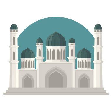düz modern İslami cami binası illüstrasyonu. Diyagramlar, Harita, Bilgi Grafikleri, Resimler ve ramazan tebrik kartları için elverişli.