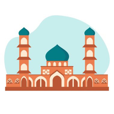 Düz geleneksel İslami cami binası illüstrasyonu. Diyagramlar, Harita, Bilgi Grafikleri, Resimler ve ramazan tebrik kartları için elverişli