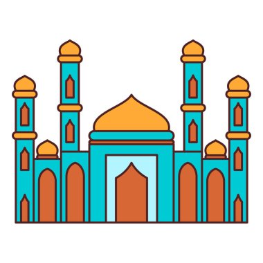 Düz çizgi film, İslami cami çizimi. Diyagramlar, Harita, Bilgi Grafikleri, Resimler ve ramazan tebrik kartları için elverişli