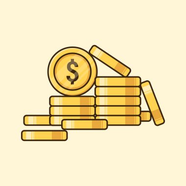 Altın para yığını çizgi film düz vektör ikonu çizimi. İş ve Finans Nesnesi İzole Edilmiş Vektör Kavramı.