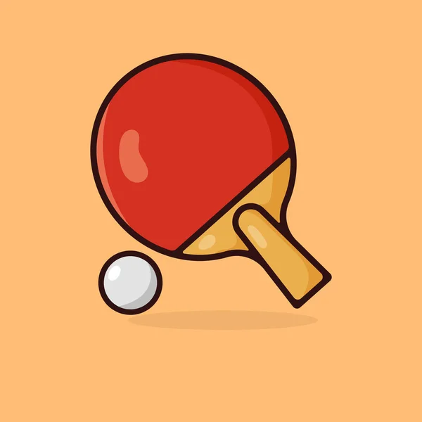 Rood Ping Pong Racket Bal Cartoon Vector Icoon Tafeltennis Sport — Stockvector