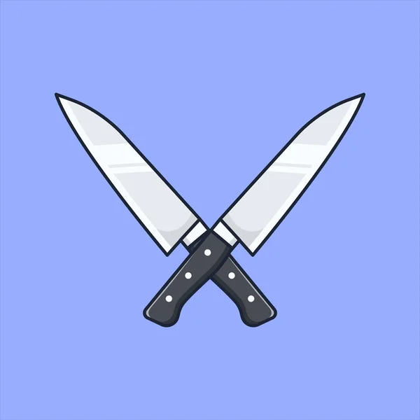 Double Kitchen Knife Cartoon Icon Vector Illustration Suitable Food Icon — Stock Vector